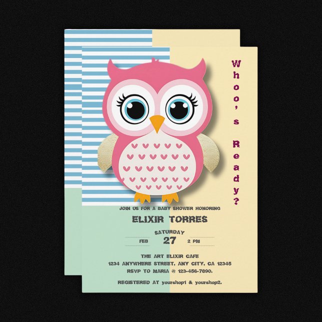 Cute Whimsical Pink Owl Baby Shower Invitation (Creator Uploaded)