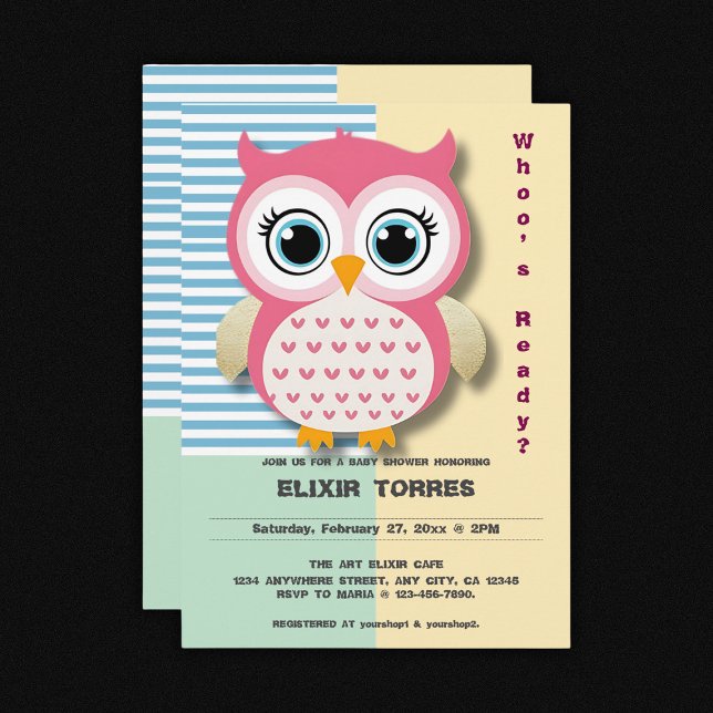 Cute Whimsical Pink Owl Baby Shower Invitation (Creator Uploaded)