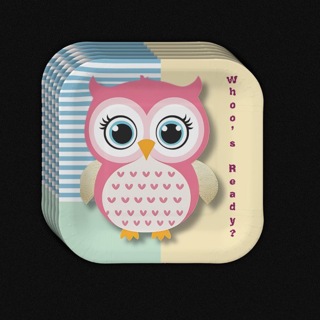 Cute Whimsical Pink Owl Baby Shower Paper Plate (Creator Uploaded)