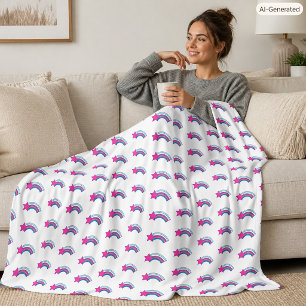 Cute Whimsical Pink Star Colourful Rainbow Fleece Blanket