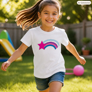 Cute Whimsical Pink Star Rainbow T-Shirt
