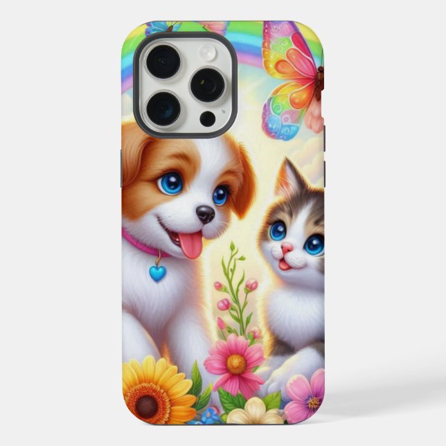 Cute/whimsical puppy/kitten rainbow iPhone case (Back)