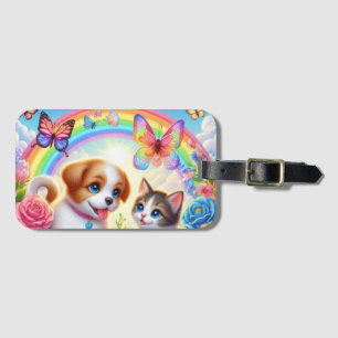 Cute/whimsical puppy/kitten rainbow luggage tag