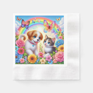 Cute/whimsical puppy/kitten rainbow napkin