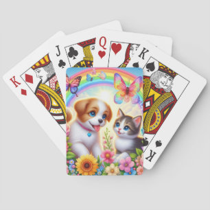 Cute/whimsical puppy/kitten rainbow playing cards