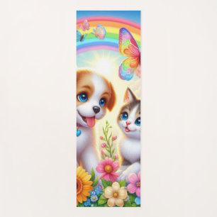 Cute/whimsical puppy/kitten rainbow yoga mat