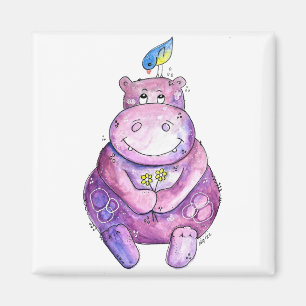 Cute Whimsical Purple Hippo Magnet