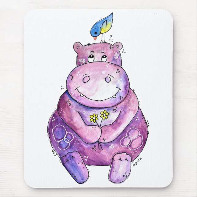 Cute Whimsical Purple Hippo Mouse Pad (Front)