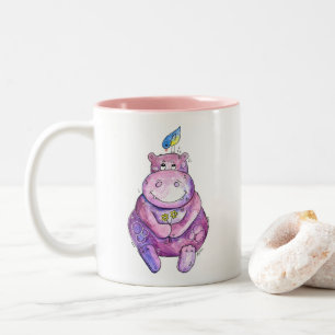 Cute Whimsical Purple Hippo Two-Tone Coffee Mug