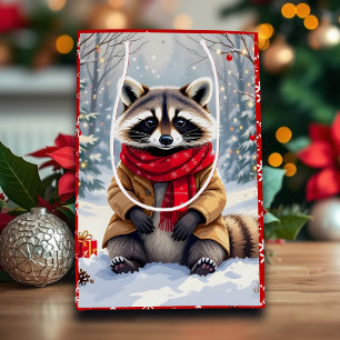 Cute Whimsical Racoon Christmas   Medium Gift Bag