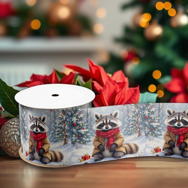 Cute Whimsical Racoon Christmas   Satin Ribbon (Creator Uploaded)