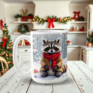 Cute Whimsical Racoon Festive Christmas  Coffee Mug