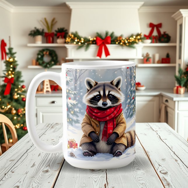 Cute Whimsical Racoon Festive Christmas  Coffee Mug (Creator Uploaded)