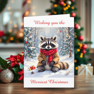 Cute Whimsical Racoon Personalised Christmas Card