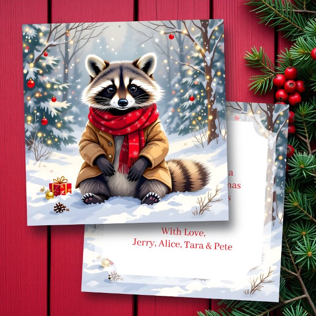 Cute Whimsical Racoon Personalised Christmas Card (Creator Uploaded)