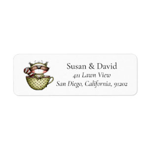 Cute Whimsical Racoon Teacup Woodland Forest Return Address Label