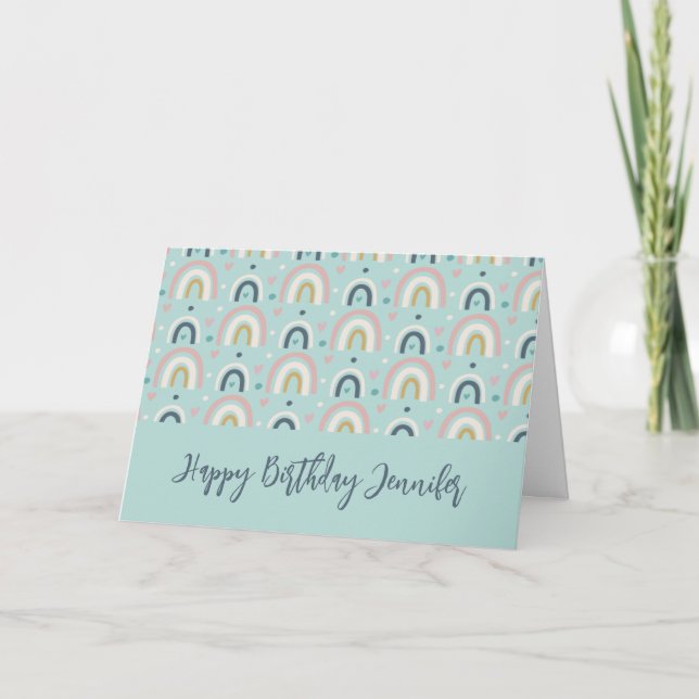 Cute Whimsical Rainbow Pattern Birthday Card (Front)