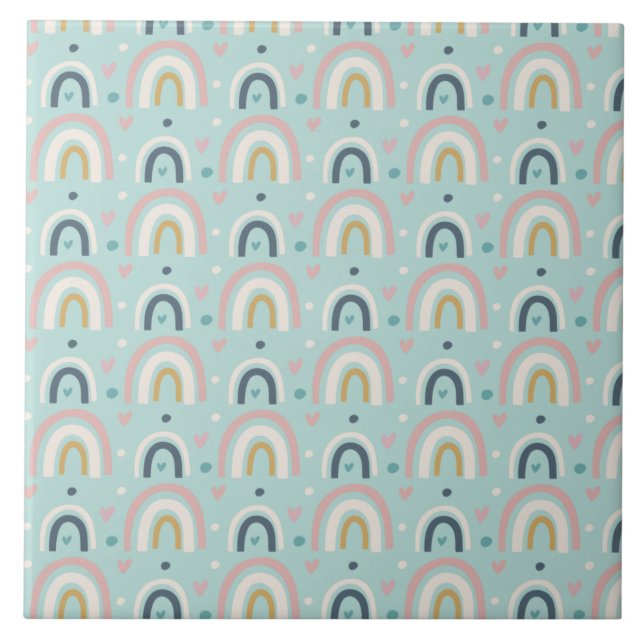 Cute Whimsical Rainbow Pattern Ceramic Tile (Front)