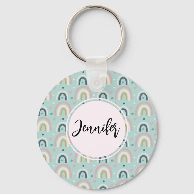 Cute Whimsical Rainbow Pattern Key Ring (Front)