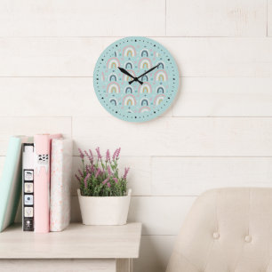 Cute Whimsical Rainbow Pattern Large Clock
