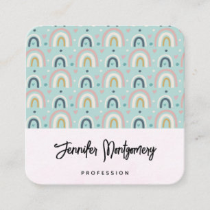 Cute Whimsical Rainbow Pattern Square Business Card