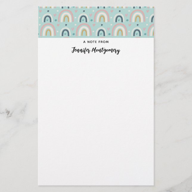 Cute Whimsical Rainbow Pattern Stationery (Front)