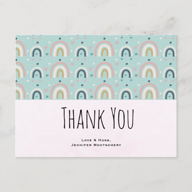 Cute Whimsical Rainbow Pattern Thank You Postcard (Front)