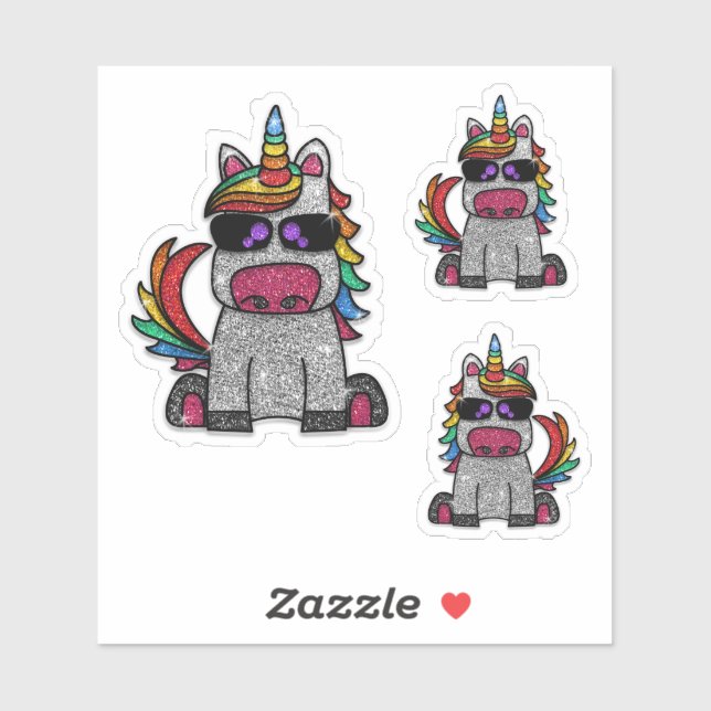 Cute Whimsical Rainbow Unicorn Glitter Sticker (Sheet)