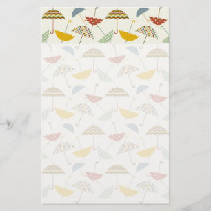 Cute Whimsical Rainy Day Umbrella Pattern Stationery