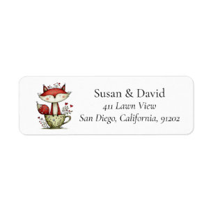 Cute Whimsical Red Fox Teacup Woodland Floral Return Address Label