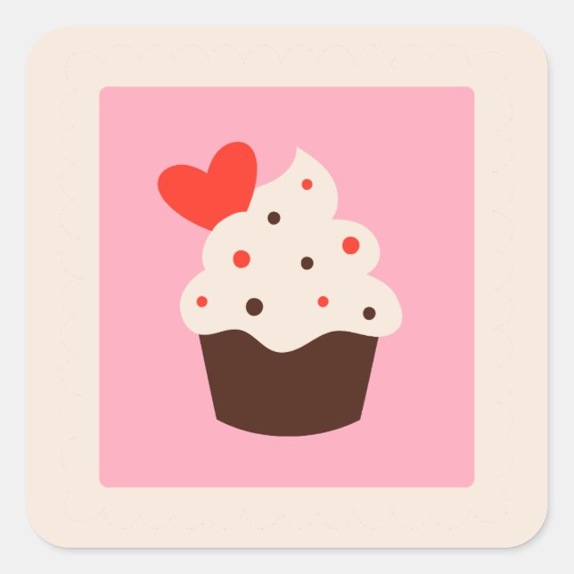 Cute Whimsical Red Heart Cupcake Valentines Day Square Sticker (Front)