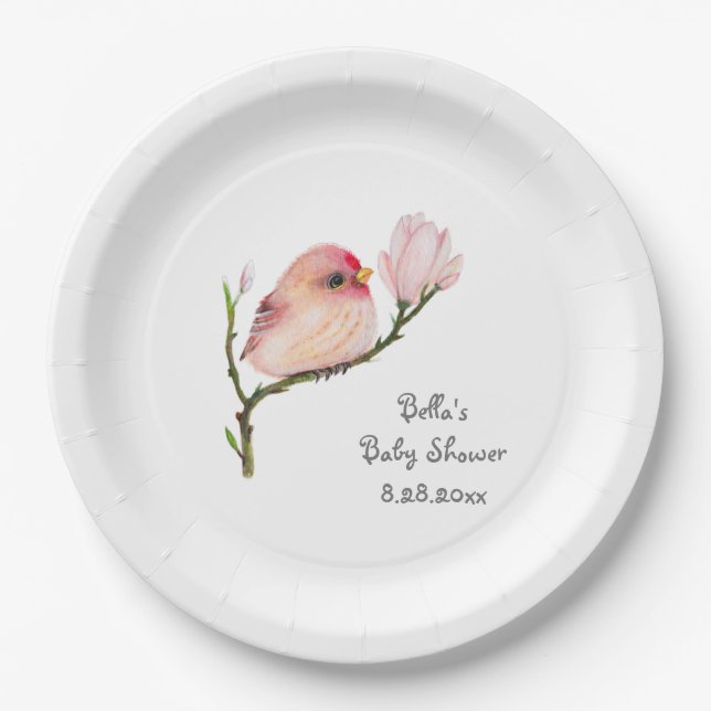 Cute Whimsical Redpoll Bird Paper Plate (Front)