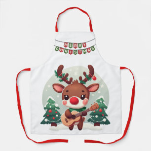 Cute Whimsical Reindeer with guitar Apron