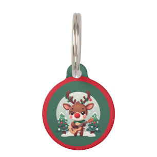 Cute Whimsical Reindeer with guitar Pet Tag