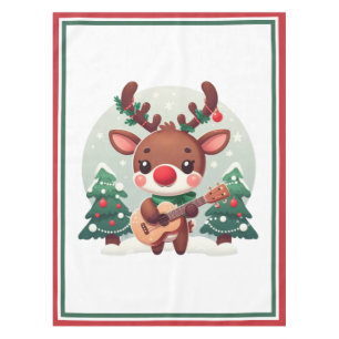 Cute Whimsical Reindeer with guitar Tablecloth