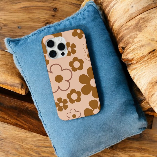Cute Whimsical Retro Brown Flower Pattern Case-Mate iPhone Case (Creator Uploaded)