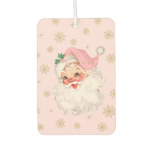 Cute Whimsical Retro Pink Santa Christmas Pattern Car Air Freshener