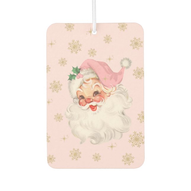 Cute Whimsical Retro Pink Santa Christmas Pattern Car Air Freshener (Front)