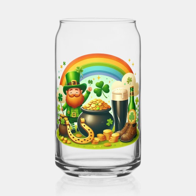 Cute, whimsical Saint Patrick's Day Can Glass (Front)