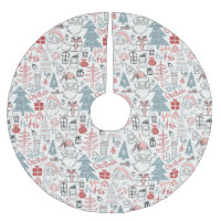 Cute Whimsical Santa Christmas Tree Pattern Pink