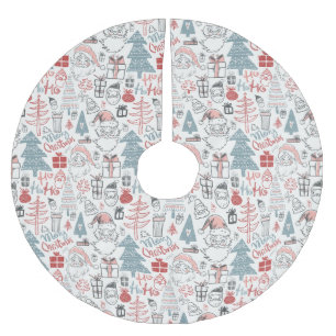 Cute Whimsical Santa Christmas Tree Pattern Pink Brushed Polyester Tree Skirt