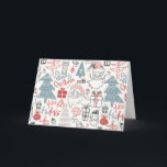 Cute Whimsical Santa Christmas Tree Pattern Pink Holiday Card<br><div class="desc">This cute blank Christmas card features a fun whimsical pattern of Santa illustrations,  trees,  and presents in pink,  red,  and teal.</div>