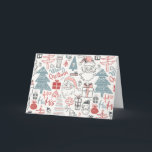 Cute Whimsical Santa Christmas Tree Pattern Pink Holiday Card<br><div class="desc">This cute blank Christmas card features a fun whimsical pattern of Santa illustrations,  trees,  and presents in pink,  red,  and teal.</div>