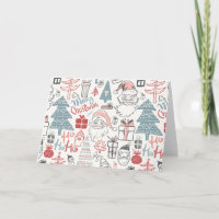 Cute Whimsical Santa Christmas Tree Pattern Pink