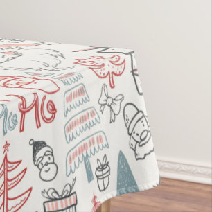 Cute Whimsical Santa Christmas Tree Pattern Pink Tablecloth