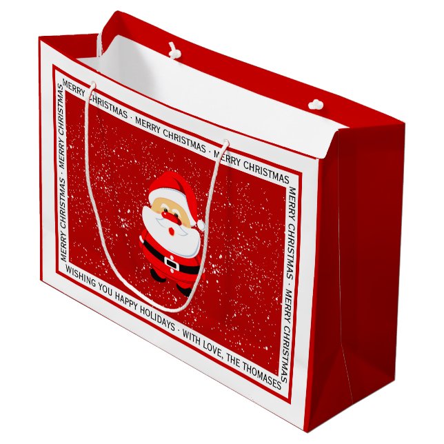 Cute, whimsical Santa Claus Christmas red Large Gift Bag (Front Angled)