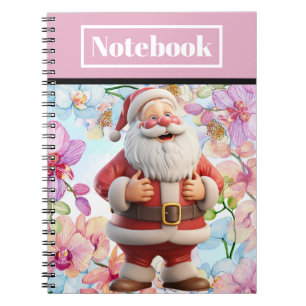 Cute Whimsical Santa Claus with Floral Notebook