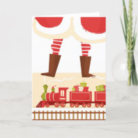Cute Whimsical Santa Train Funny Blank Christmas