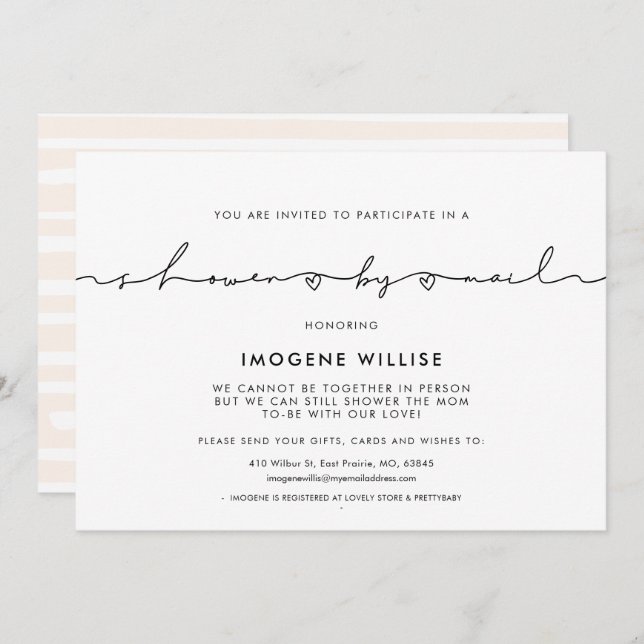 Cute whimsical script Baby shower by mail Invitation (Front/Back)