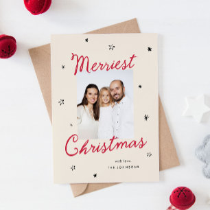Cute Whimsical Script Merry Christmas Photo Holiday Card